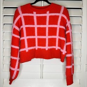 Forever 21 Grid Pink and Red Sweater